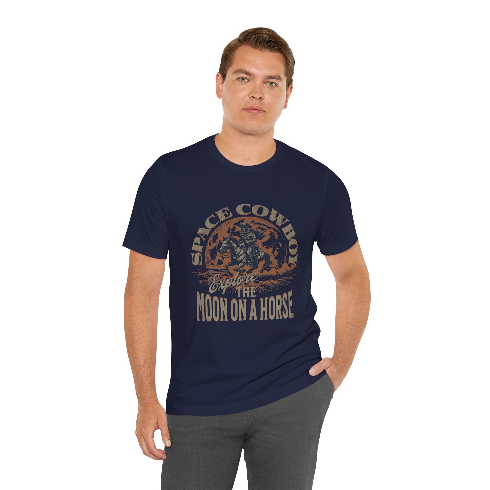 Maglietta Space Western Horse Ride – Maglietta Cosmic Cowboy Moon