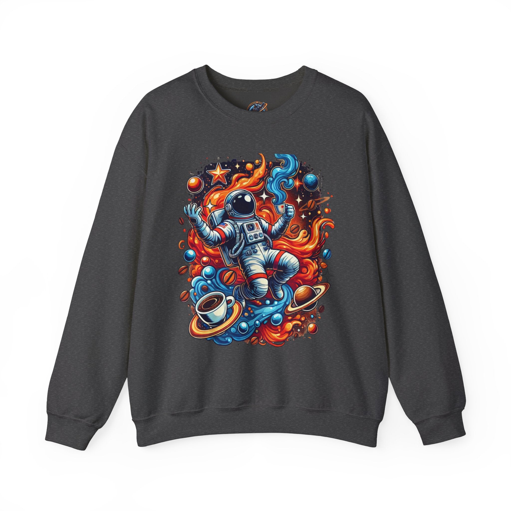 Cosmic Coffee Buzz: felpa con cappuccio con astronauta energizzato