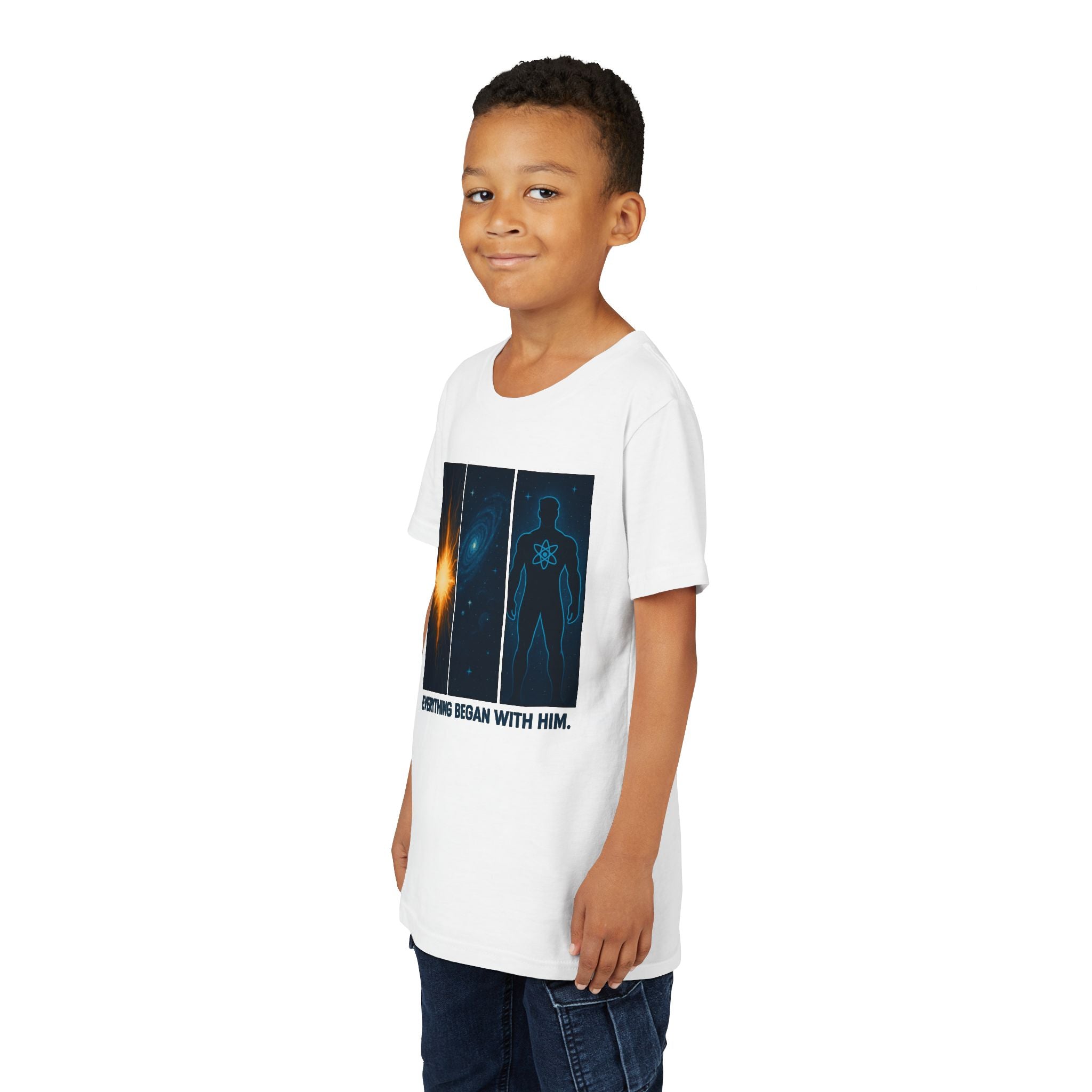 Quantum Man: Symbolic Origin T-Shirt – “Everything Began With Him” | Cosmic Hero Tee