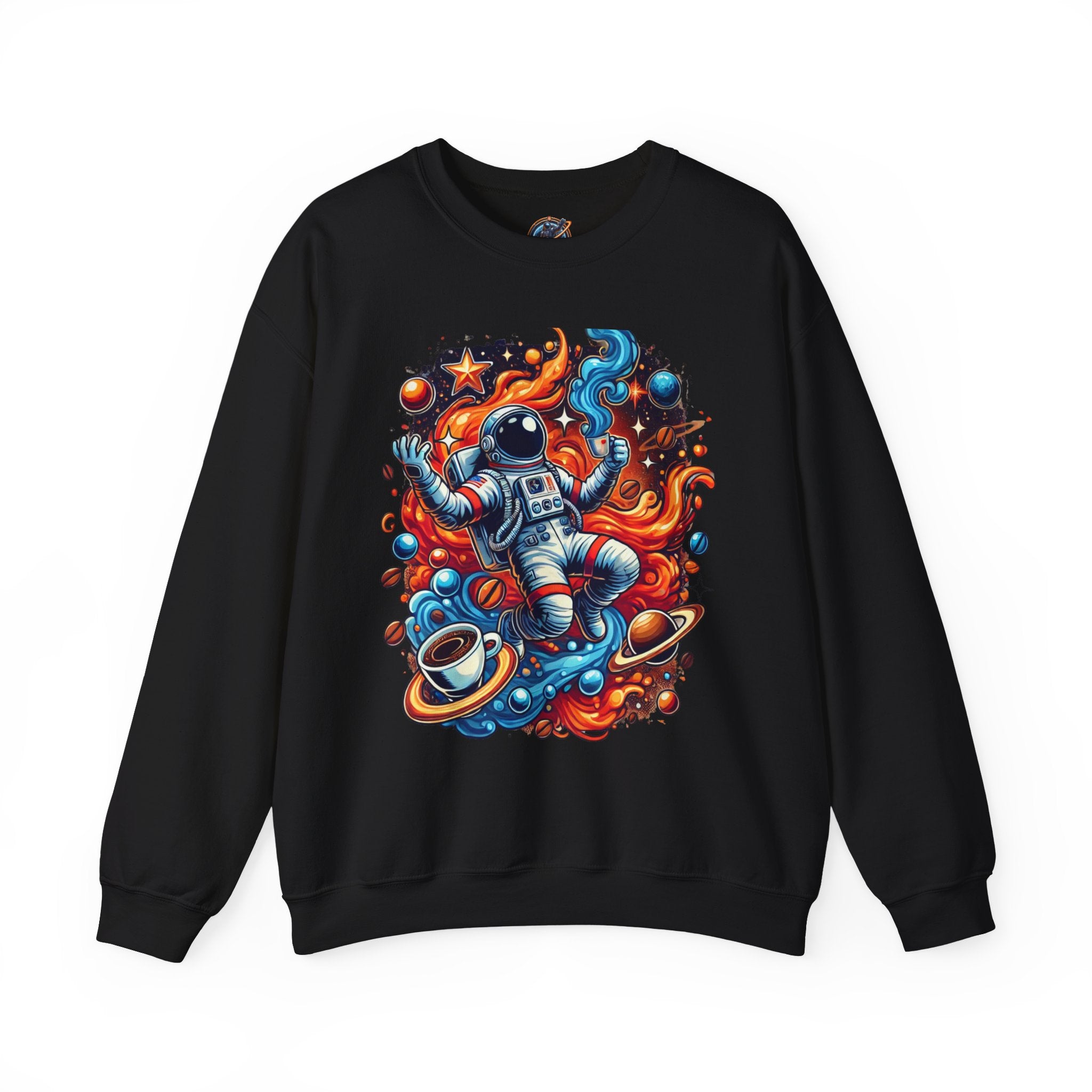 Cosmic Coffee Buzz: felpa con cappuccio con astronauta energizzato