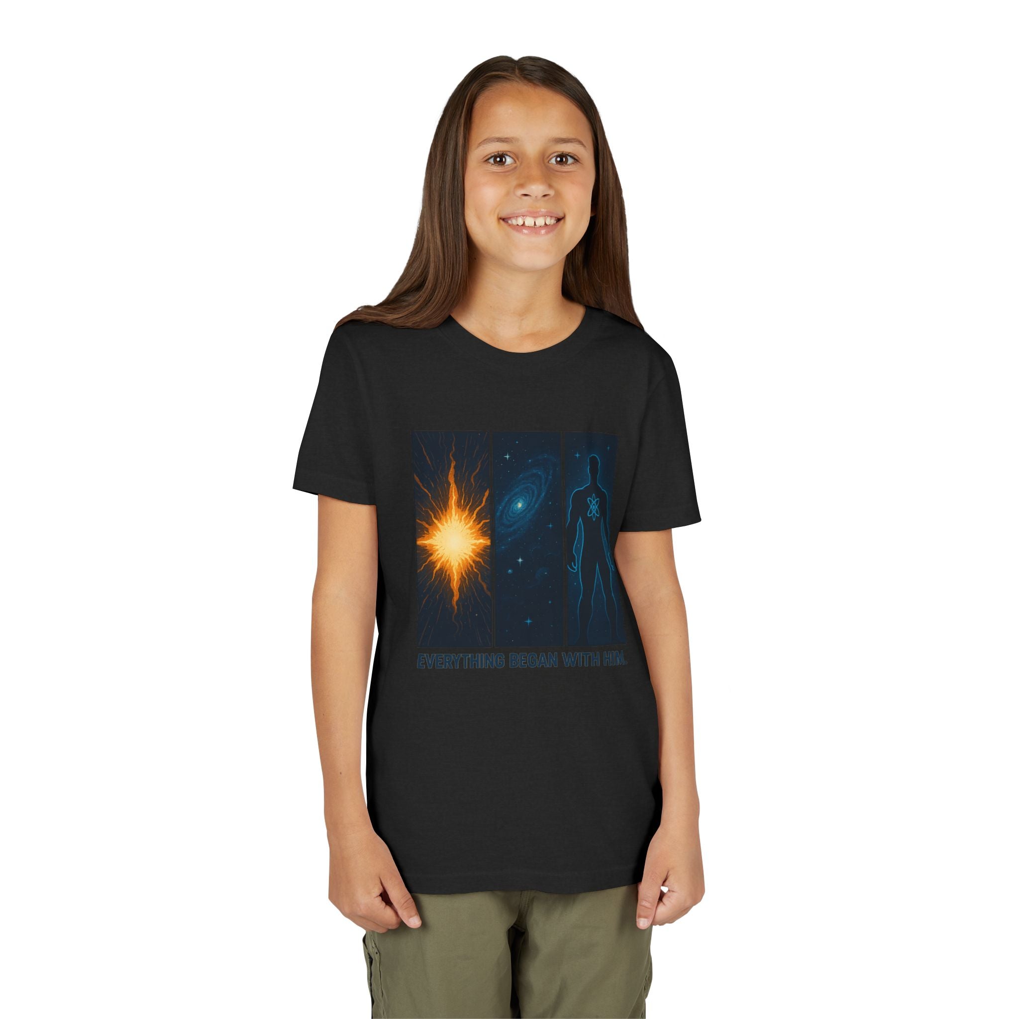 Quantum Man: Symbolic Origin T-Shirt – “Everything Began With Him” | Cosmic Hero Tee