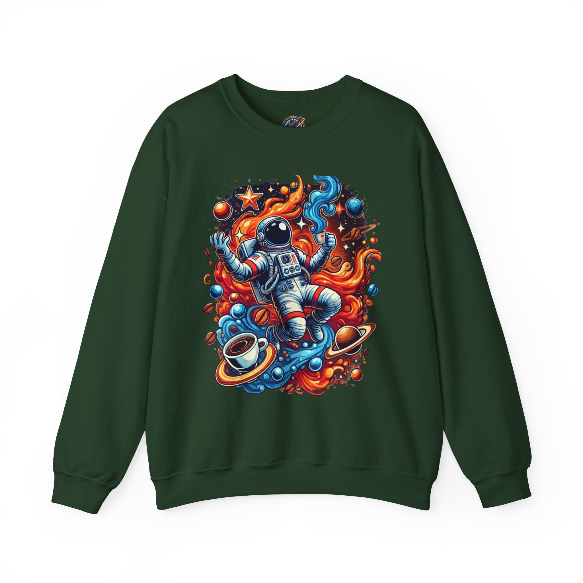 Cosmic Coffee Buzz: felpa con cappuccio con astronauta energizzato