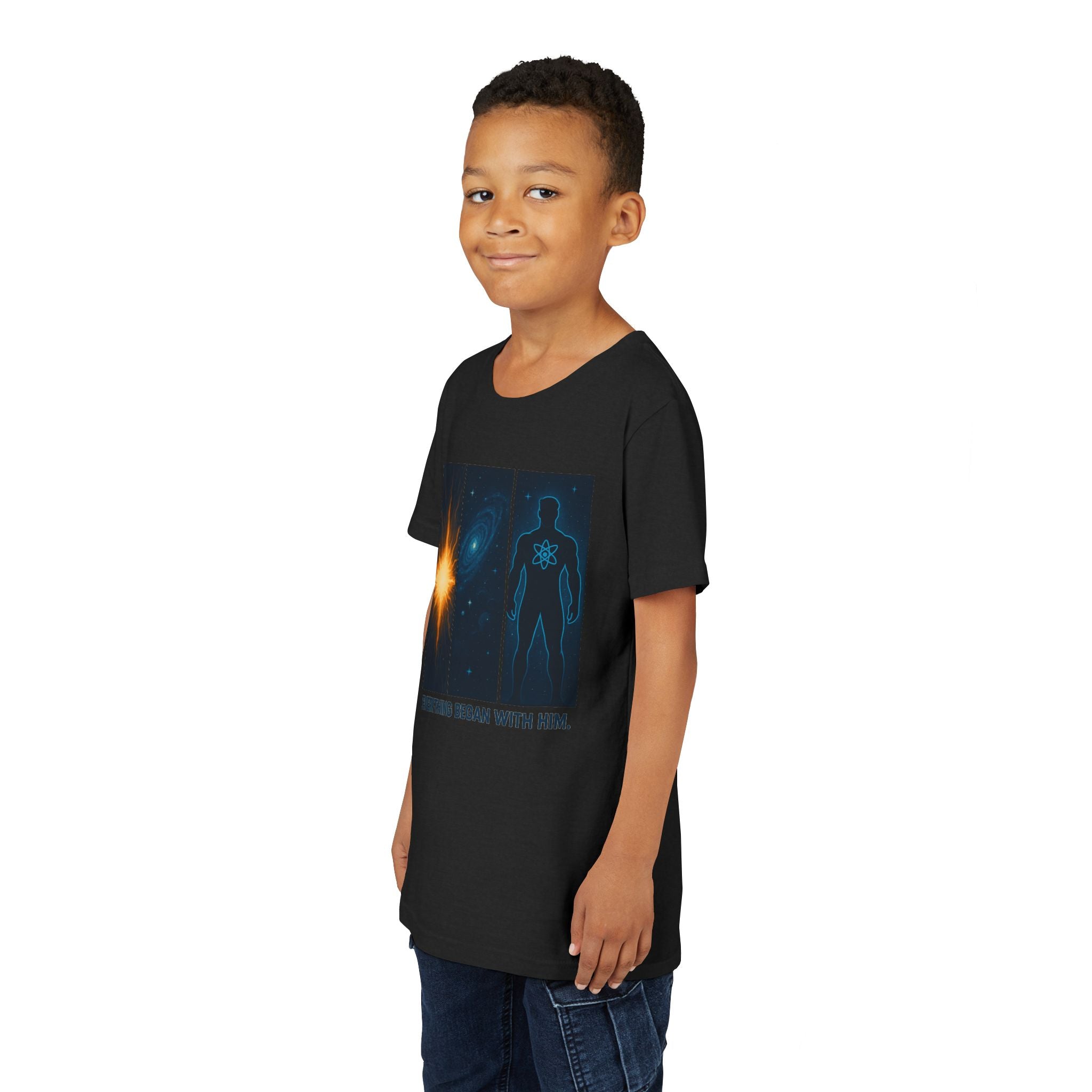 Quantum Man: Symbolic Origin T-Shirt – “Everything Began With Him” | Cosmic Hero Tee