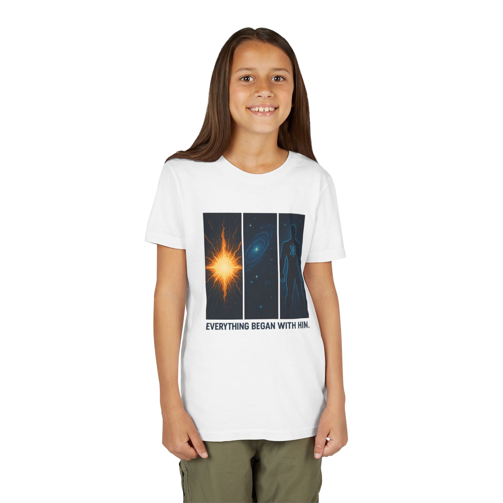 Quantum Man: Symbolic Origin T-Shirt – “Everything Began With Him” | Cosmic Hero Tee