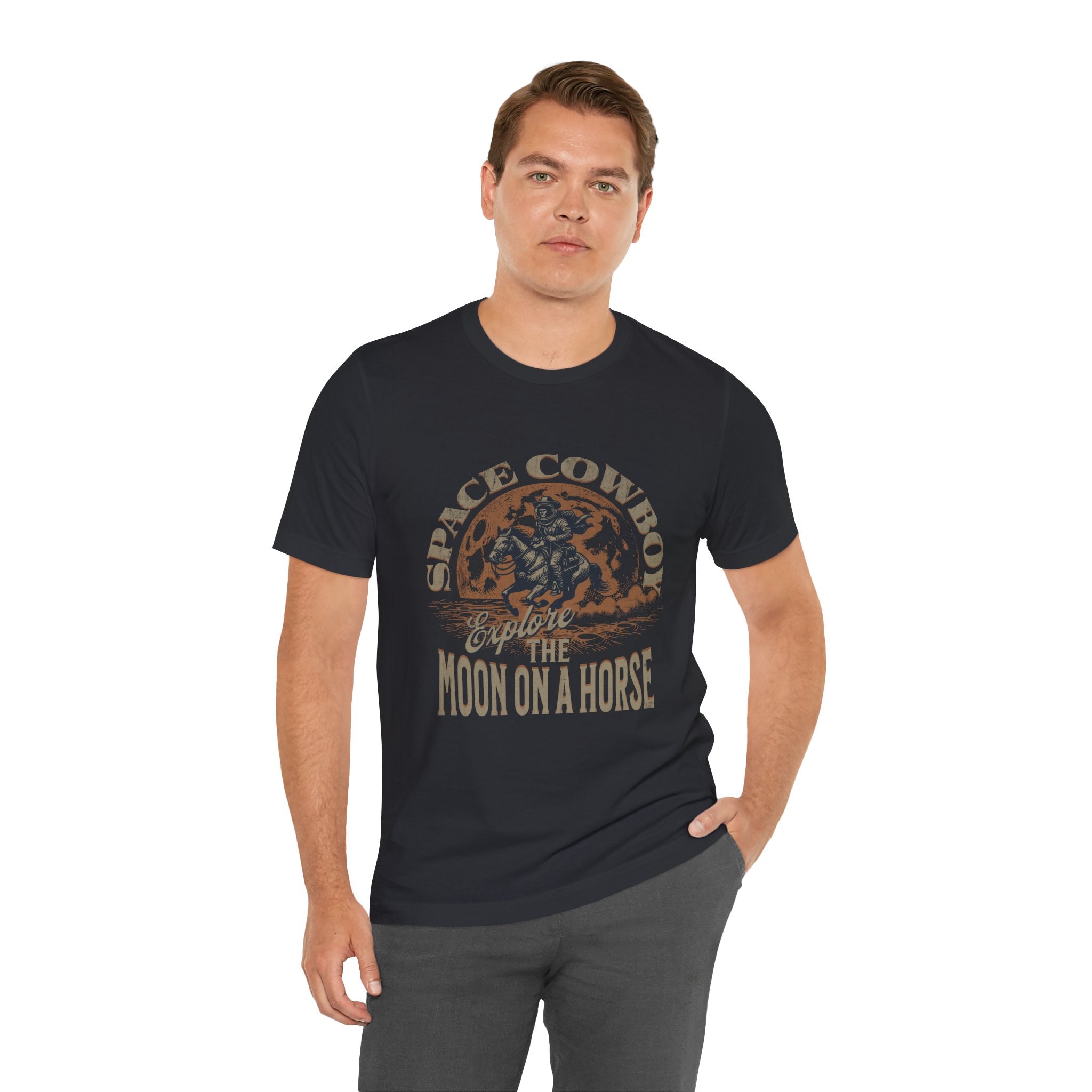 Maglietta Space Western Horse Ride – Maglietta Cosmic Cowboy Moon